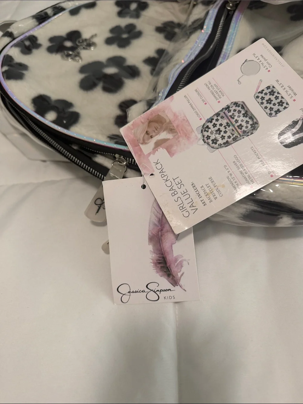 Jessica Simpson Black and White Floral Kids Backpack Set